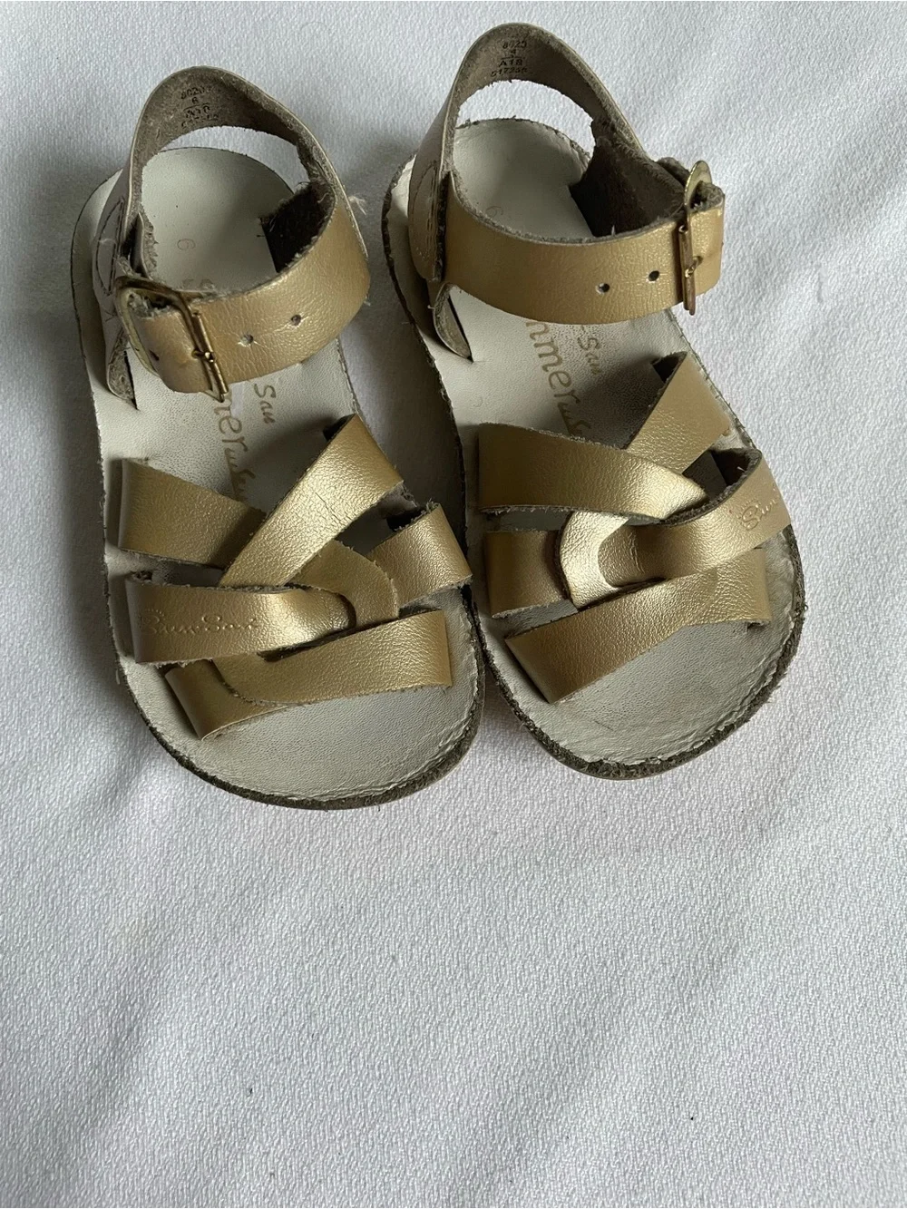 SALTWATER SUN SAN HOY Sandals Gold Metallic Swimmer Fisherman Woven Sparkle
